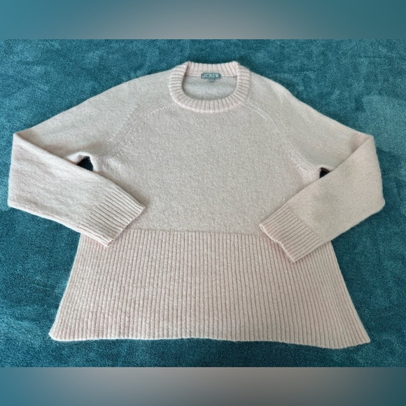 J.Crew Women's High Rib Pullover Sweater in Wool Blend Alpaca Size L Peach Soft - Picture 2 of 10